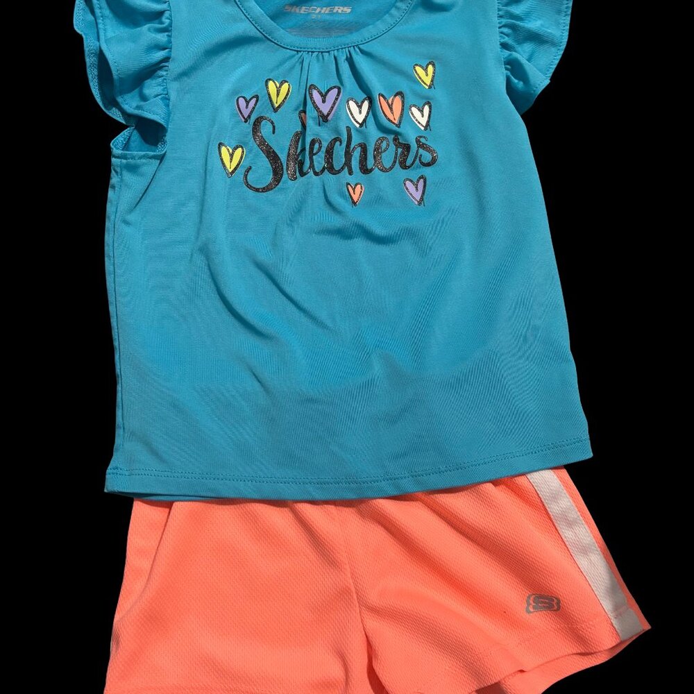 Sketchers Toddler Girls 2T Blue and Orange Summer Outfit Shorts T-Shirt